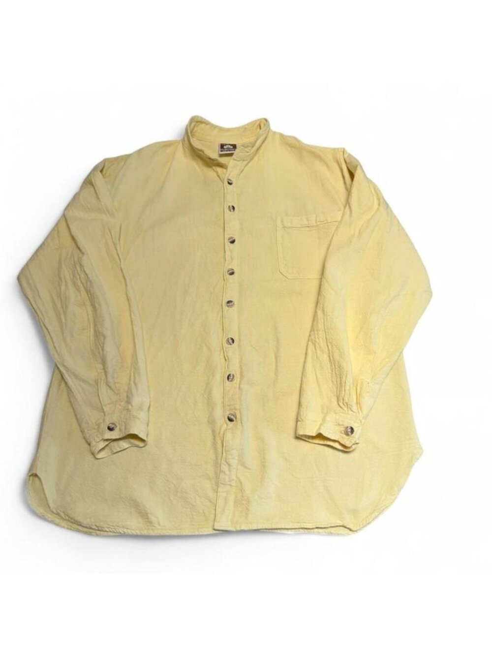 Vintage California Drawstrings Pastel Yellow Button Up Shirt Men's Small Preppy
